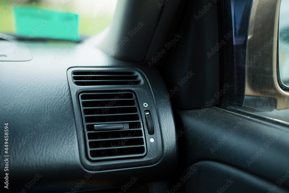 Details of air conditioning (car ventilation system) in modern car , black and white