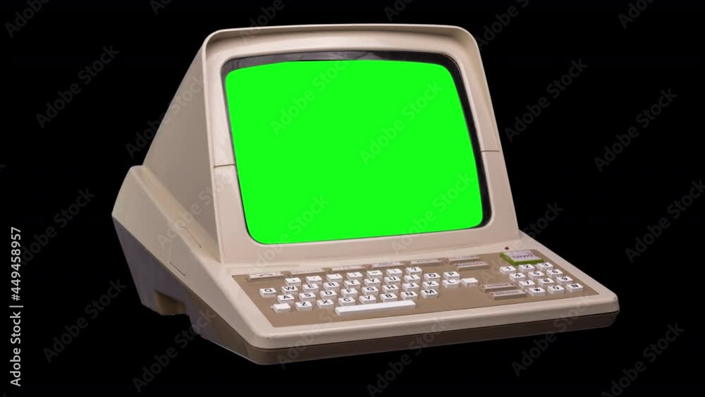 Vintage computer with green screen