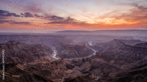 Sunset over the Fish River Canyon in Namibia, the second largest canyon in the world and the largest in Africa.   © R.M. Nunes