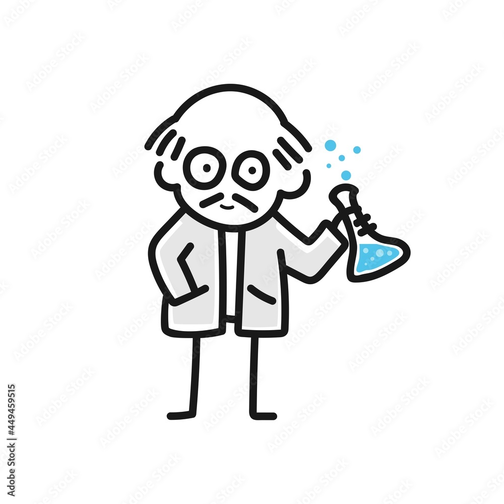 stick figure cartoon scientist doing experiments in lab Vector illustration
