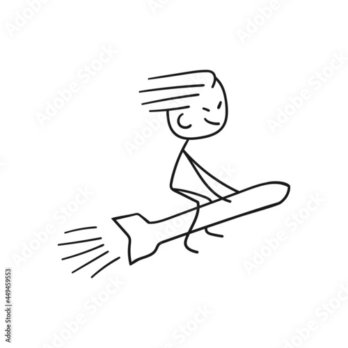 stickman sitting on rocket vector illustration