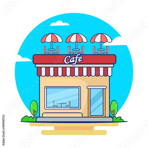 Fototapeta Naklejka Na Ścianę i Meble -  Street Cafe Building Vector Illustration. Coffee Shop Illustration. Street Restaurant.