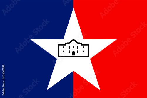 San Antonio, Texas Flag. The Alamo Building. Vector Illustration.