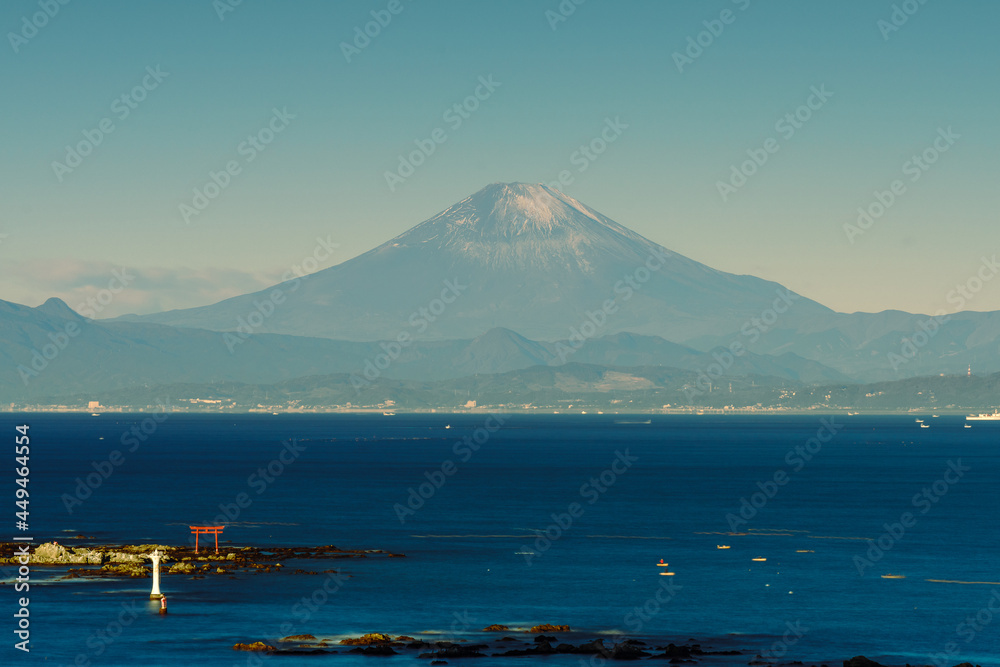 高台から富士山を望む