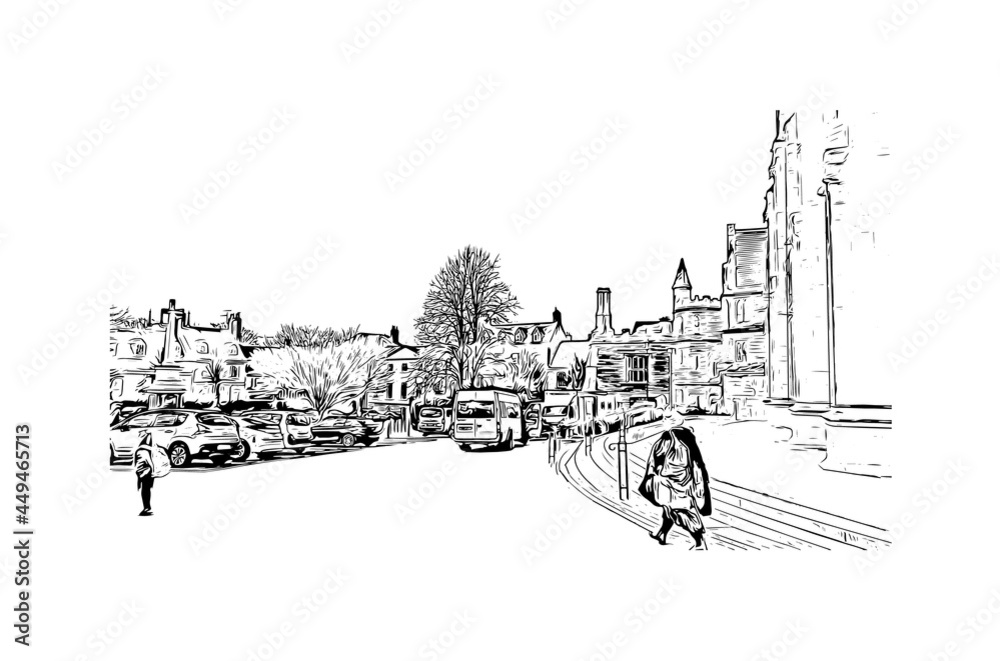 Fototapeta premium Building view with landmark of Gloucester is a coastal city in Massachusetts.. Hand drawn sketch illustration in vector.