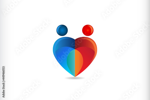 Love heart union people logo icon vector love, family, couple, partners ,voluntary, charity, non-profit concepts graphic design logotype identity business card