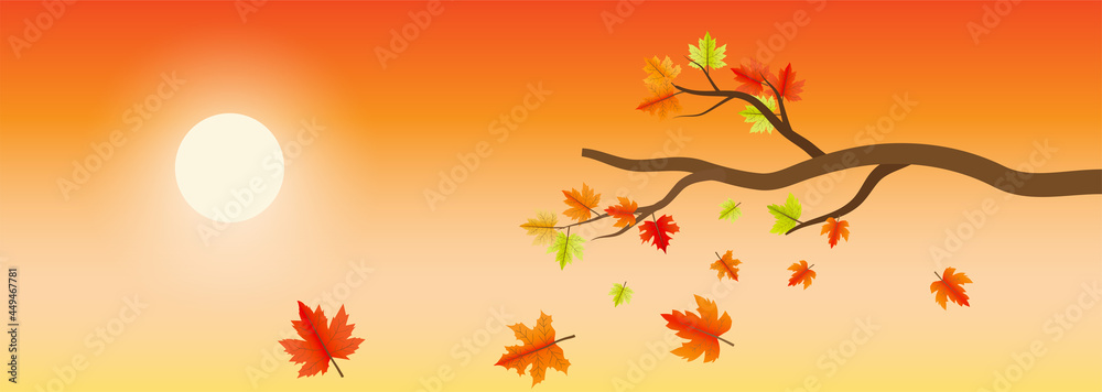 custom made wallpaper toronto digitalCountryside landscape panoramic in autumn season, Autumn landscape vector illustration for banners background with mountains, hills, village houses and maple trees fallen with yellow foliage.