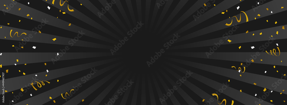 集中線と金色紙吹雪の黒色背景 バナーテンプレート Stock Vector Adobe Stock