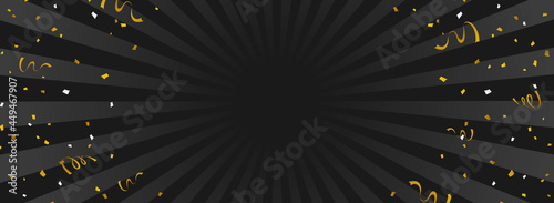集中線と金色紙吹雪の黒色背景　バナーテンプレート