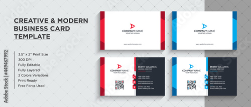 Modern and Creative Business Card Design. This Name Card Comes In Two Different Color Versions (Red & Blue) - Corporate Identity Template.