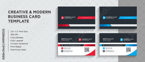  Modern Professional Business Cards. This Name Card Comes In Two Different Color Versions (Red & Blue) - Corporate Identity Template.
