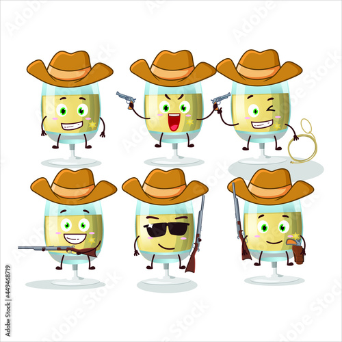 Cool cowboy white wine cartoon character with a cute hat. Vector illustration