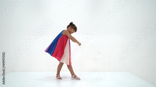 Little girl with teddy bear.On white background.
