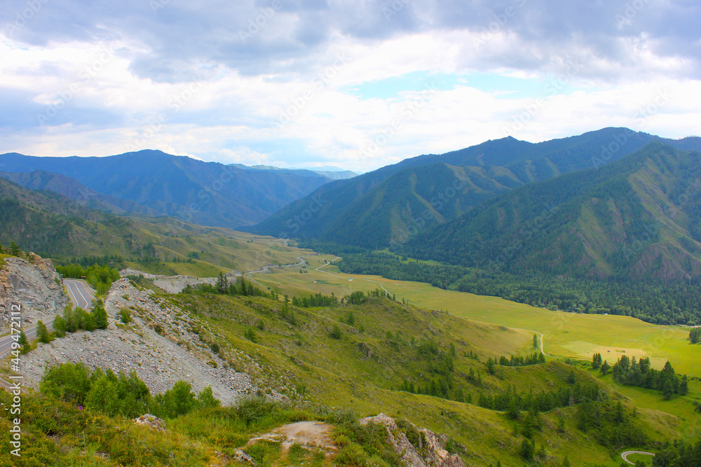 view from the chike taman pass in mountain altai