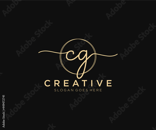 initial CG Feminine logo beauty monogram and elegant logo design, handwriting logo of initial signature, wedding, fashion, floral and botanical with creative template.