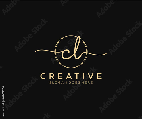 initial CL Feminine logo beauty monogram and elegant logo design, handwriting logo of initial signature, wedding, fashion, floral and botanical with creative template.