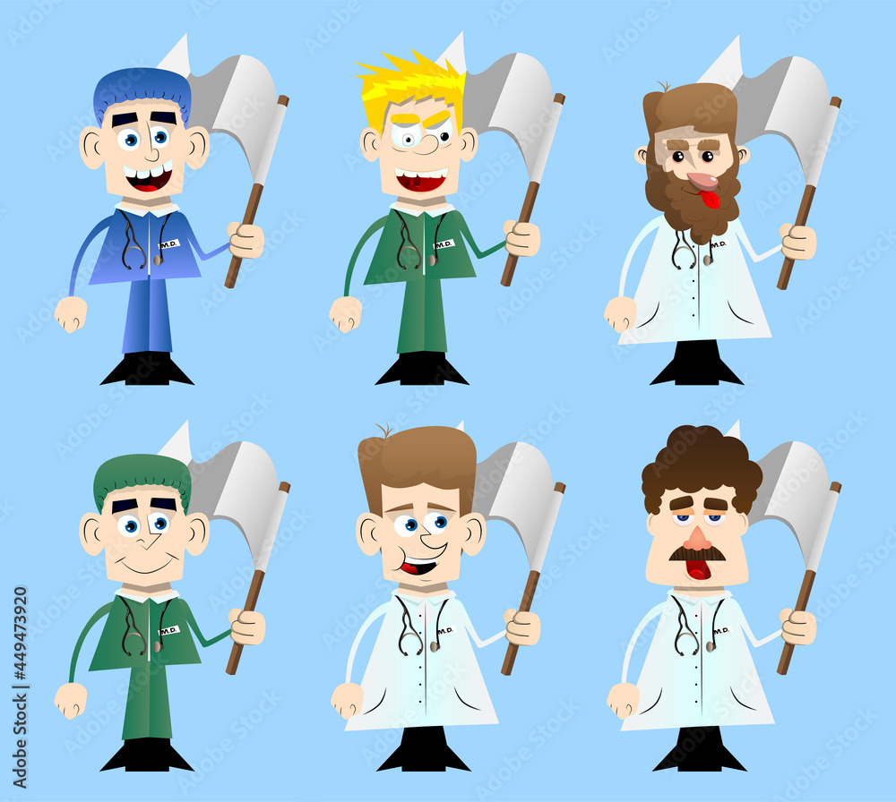 Funny cartoon doctor holds white flag of surrender. Vector illustration. Funny cartoon doctor holds white flag of surrender. Vector illustration.