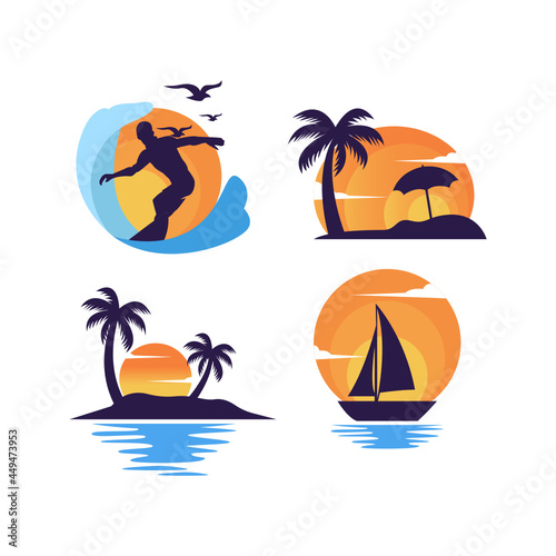 Set of summer beach logo design