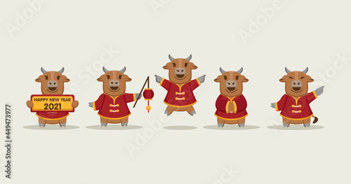 Set of cute chinese ox cow bull new year zodiac