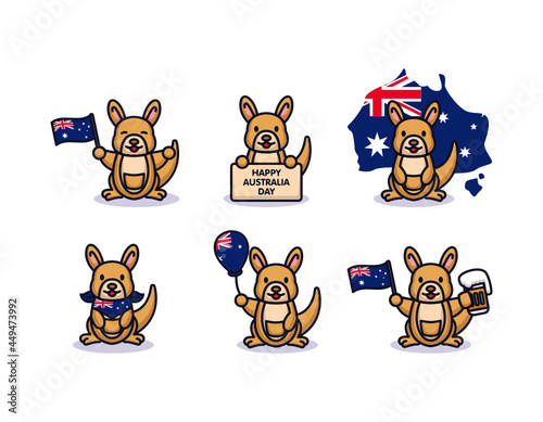 Set of cute kangaroo australia day