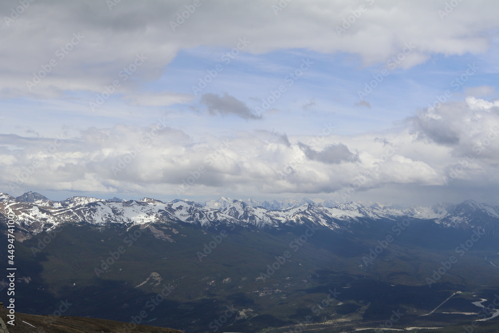 Amazing hiking day to the top of the Whistlers Peak above Jasper in the National Park. Wonderful view in the Rocky Mountains in the hearth of beautiful Canada.