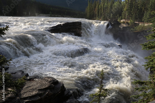 Amazing waterfalls in British Columbia, Canada. Beautiful Athabasca Falls in Jasper National Park. Epic Landscape and a wonderful nature in Canada. photo