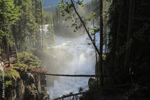 Amazing waterfalls in British Columbia  Canada. Beautiful Athabasca Falls in Jasper National Park. Epic Landscape and a wonderful nature in Canada.