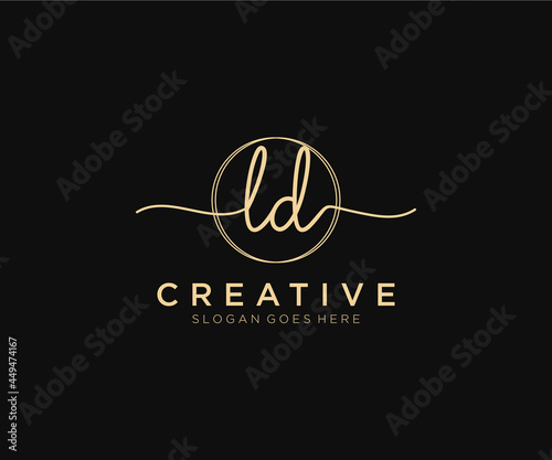 initial LD Feminine logo beauty monogram and elegant logo design, handwriting logo of initial signature, wedding, fashion, floral and botanical with creative template. photo