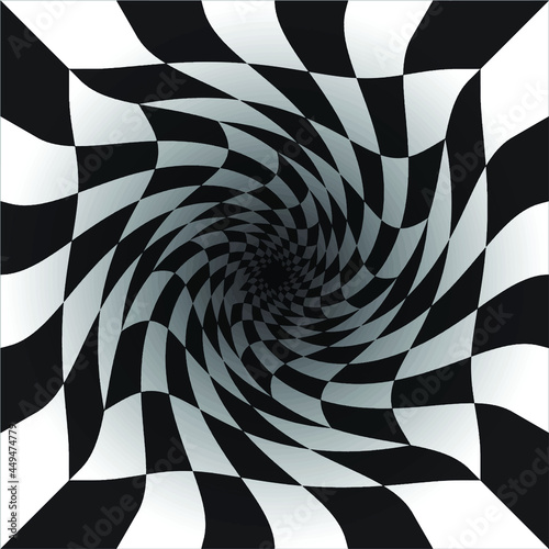 Vector illustration of abstract black and white curved checkered background