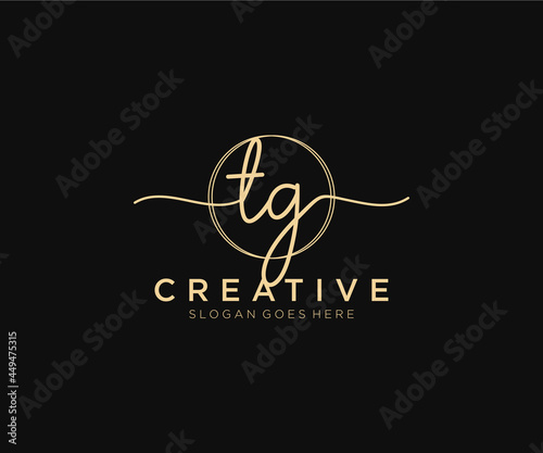 initial TG Feminine logo beauty monogram and elegant logo design, handwriting logo of initial signature, wedding, fashion, floral and botanical with creative template.