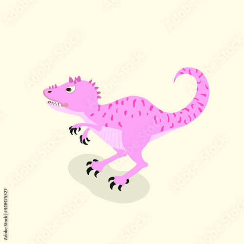pink cute dinosaur on yellow pastel color background, symbol concept on vector illustration image.