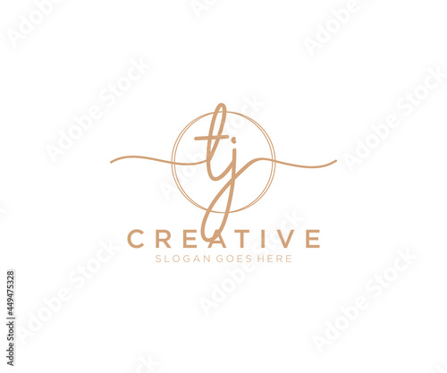 initial TJ Feminine logo beauty monogram and elegant logo design, handwriting logo of initial signature, wedding, fashion, floral and botanical with creative template.