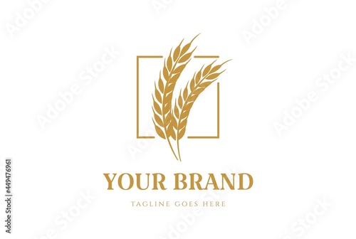 Simple Minimalist Wheat Grain Rice for Bakery Food Logo Design