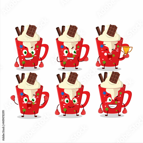 A sporty frappe coffee boxing athlete cartoon mascot design