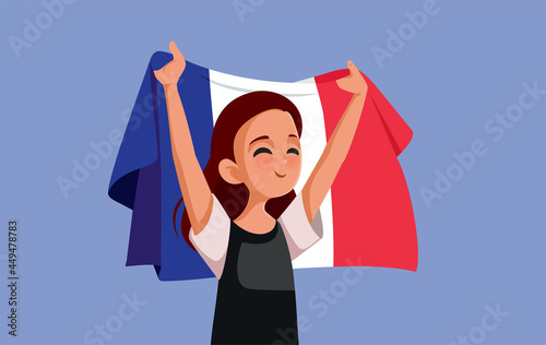 French Woman Holding National Flag Vector Cartoon photo