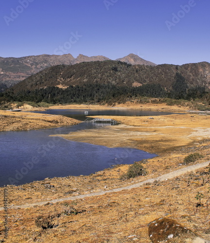 scenic view of beautiful PT tso lake and alpine meadow in tawang district of arunachal pradesh, india