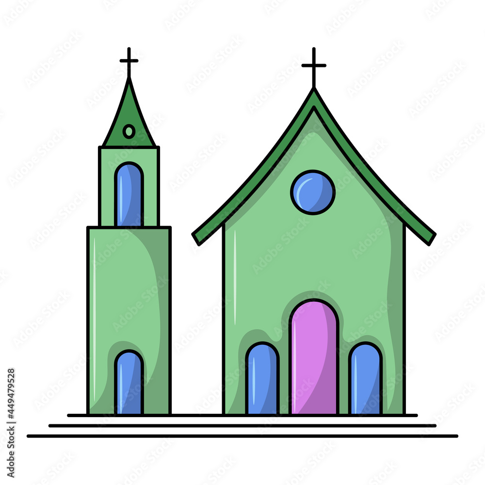 Church Colored vector illustration with simple hand drawn sketching style 