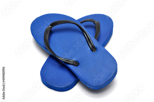 Blue children's sandals made of rubber white background