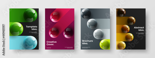 Geometric corporate identity A4 design vector layout collection. Premium 3D balls magazine cover concept set.