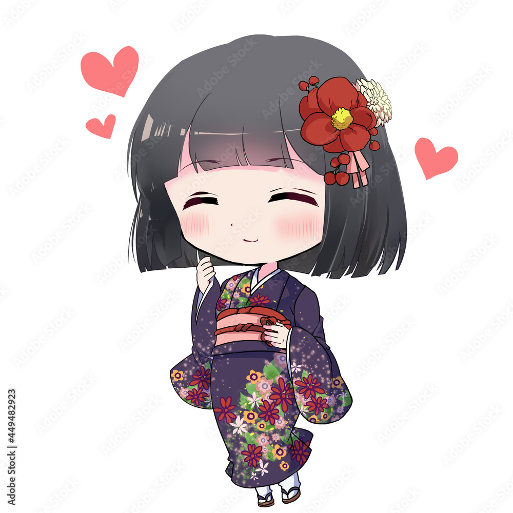 イラスト素材 着物を着た笑顔の若い女性のイラスト Stock Illustration Adobe Stock