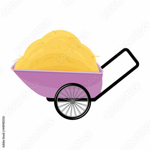 Wheelbarrow with hay, color vector isolated illustration