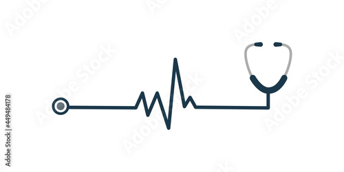 Stethoscope and Heartbeat graph pulse isolate on white background.
