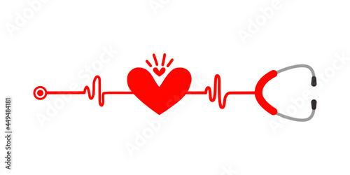 Stethoscope and Heartbeat graph pulse isolate on white background.