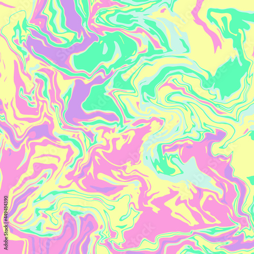 Fluid art texture. Abstract backdrop with iridescent paint effect. Liquid acrylic artwork that flows and splashes. Mixed paints for interior poster. green  yellow and pink overflowing colors