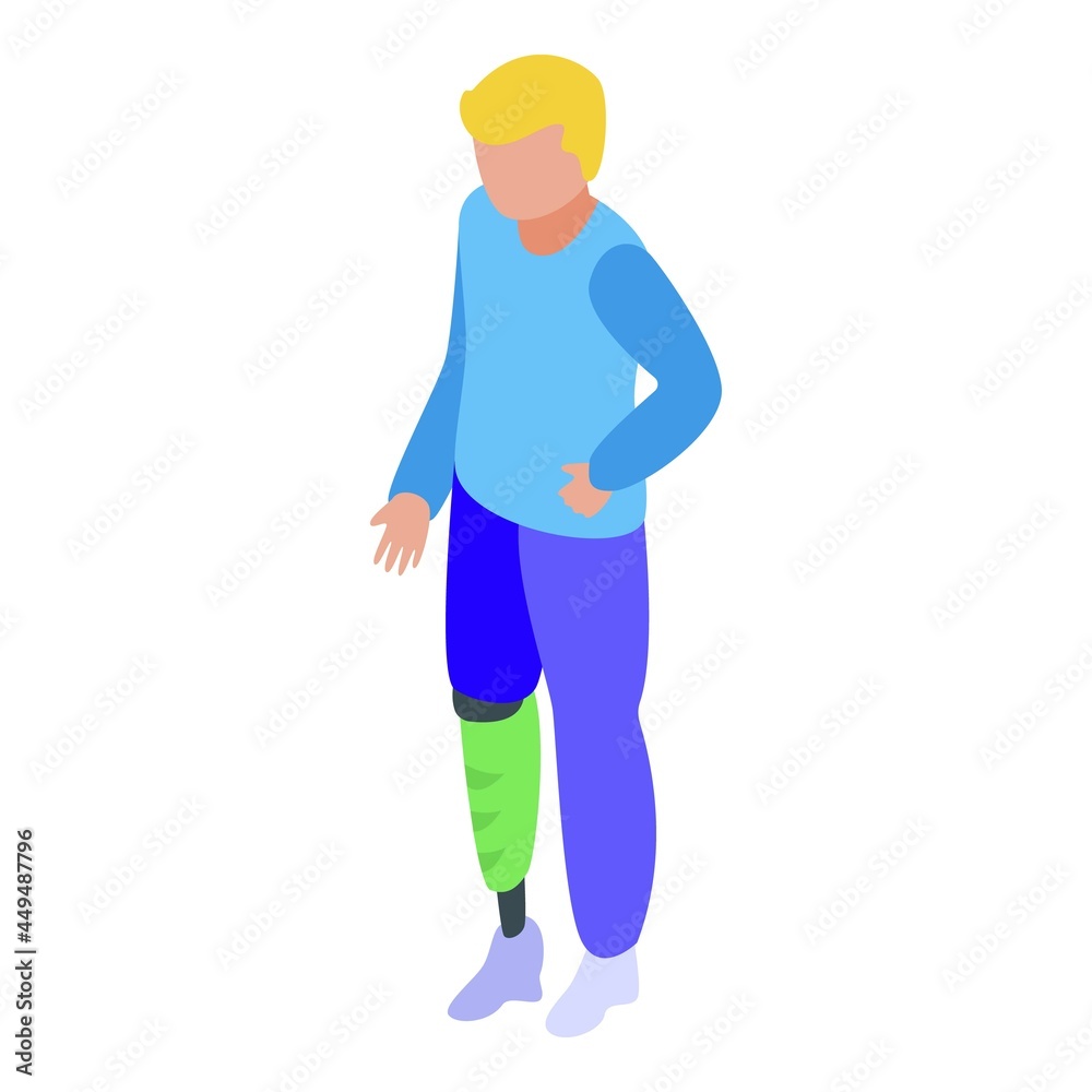Boy prosthetic leg icon isometric vector. Amputee prothesis. Handicapped person Boy prosthetic leg icon isometric vector. Amputee prothesis. Handicapped person