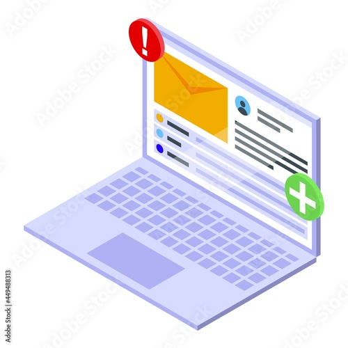 Laptop mail icon isometric vector. Email notification. New screen