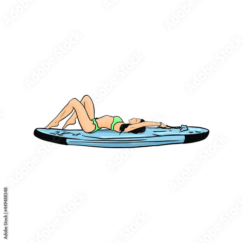 Isolated illustration of sexy girl on 
line board. Sporty girl on the beach