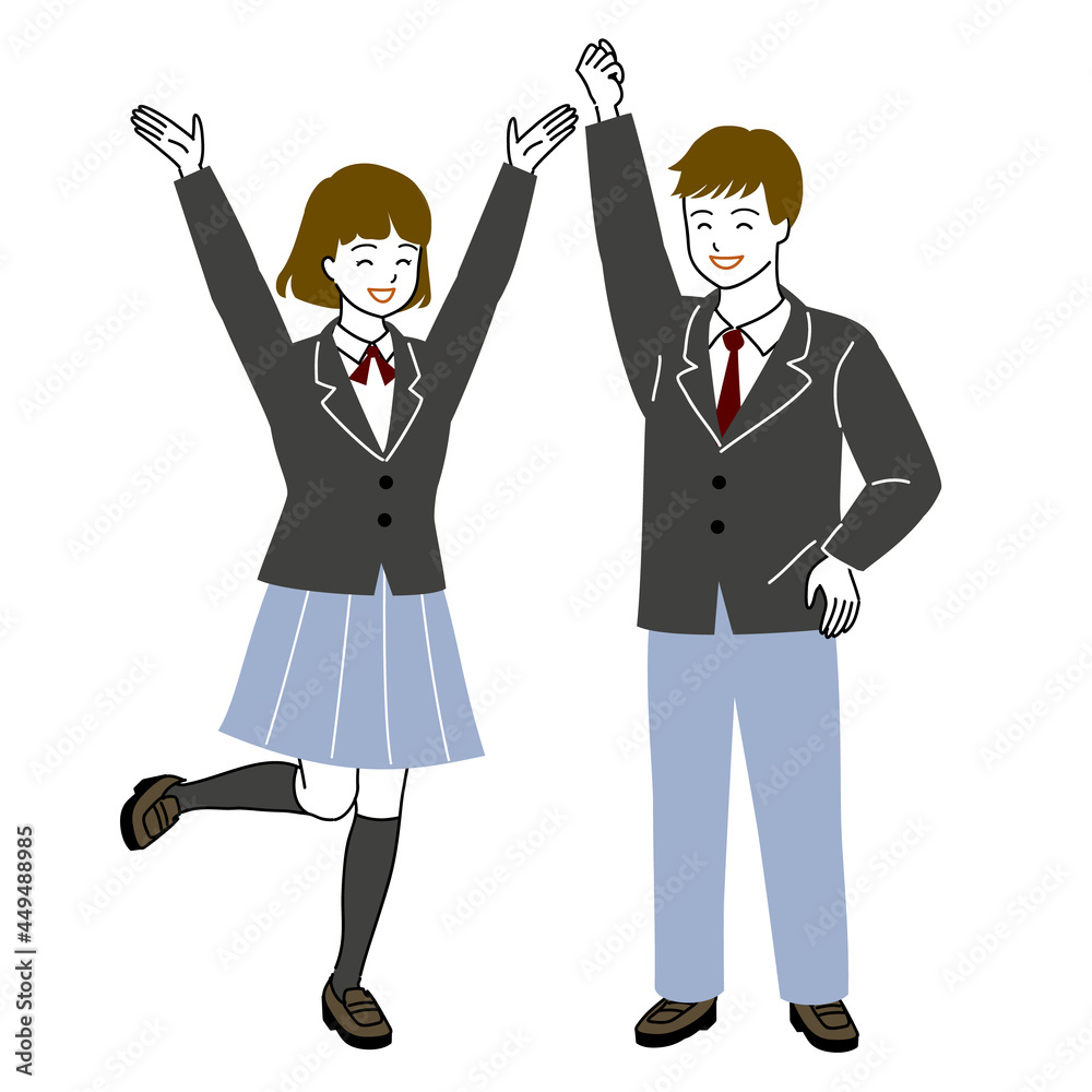 喜ぶ学生男女二人のベクターイラスト Stock Vector Adobe Stock