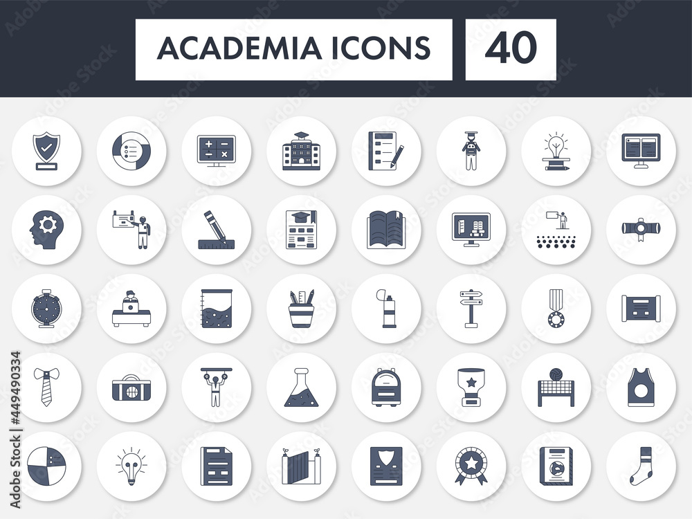 Set Of Academic Or Academia Icon In Blue And White Color. Set Of Academic Or Academia Icon In Blue And White Color.