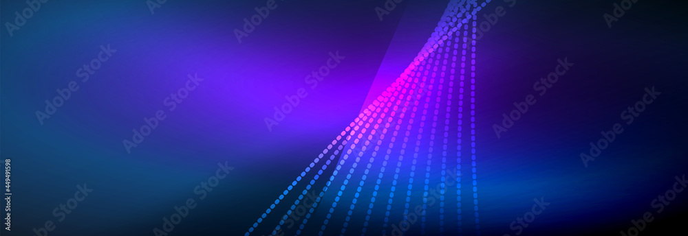 Neon shiny color background with light glowing wave line particles. Wallpaper background, design templates for business or technology presentations, internet posters or web brochure covers Neon shiny color background with light glowing wave line particles. Wallpaper background, design templates for business or technology presentations, internet posters or web brochure covers